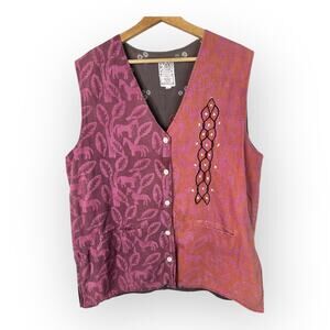 Marketplace Men Womens size Large Embroidered Patchwork Vest Donkey Vintage Flaw